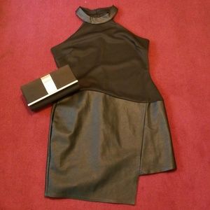Venus Black Halter Faux Leather Dress